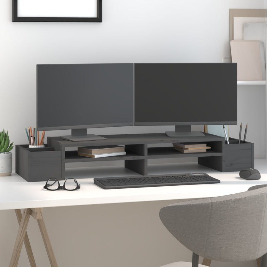 Monitorstandaard 100x27,5x15 cm massief grenenhout grijs 100 x 27.5 x 15 cm Grijs