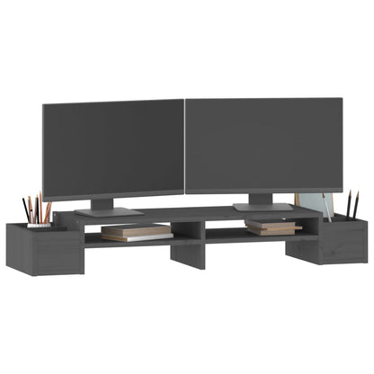 Monitorstandaard 100x27,5x15 cm massief grenenhout grijs 100 x 27.5 x 15 cm Grijs