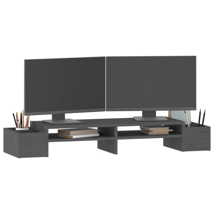 Monitorstandaard 100x27,5x15 cm massief grenenhout grijs 100 x 27.5 x 15 cm Grijs