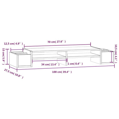 Monitorstandaard 100x27,5x15 cm massief grenenhout grijs 100 x 27.5 x 15 cm Grijs