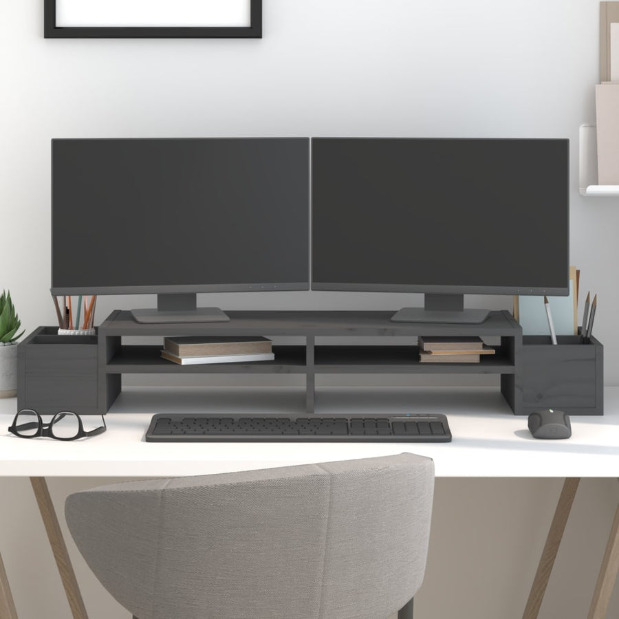 Monitorstandaard 100x27,5x15 cm massief grenenhout grijs 100 x 27.5 x 15 cm Grijs