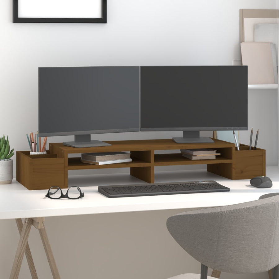 Monitorstandaard 100x27,5x15 cm massief grenenhout honingbruin 100 x 27.5 x 15 cm Honingbruin