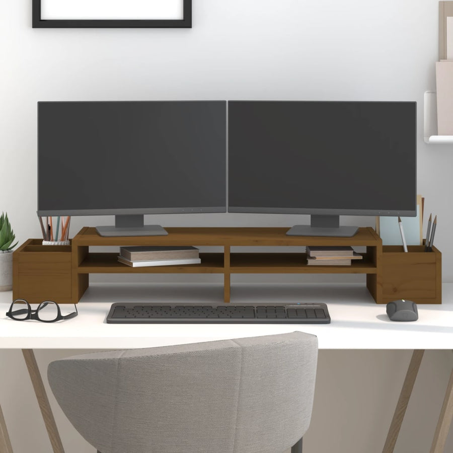 Monitorstandaard 100x27,5x15 cm massief grenenhout honingbruin 100 x 27.5 x 15 cm Honingbruin