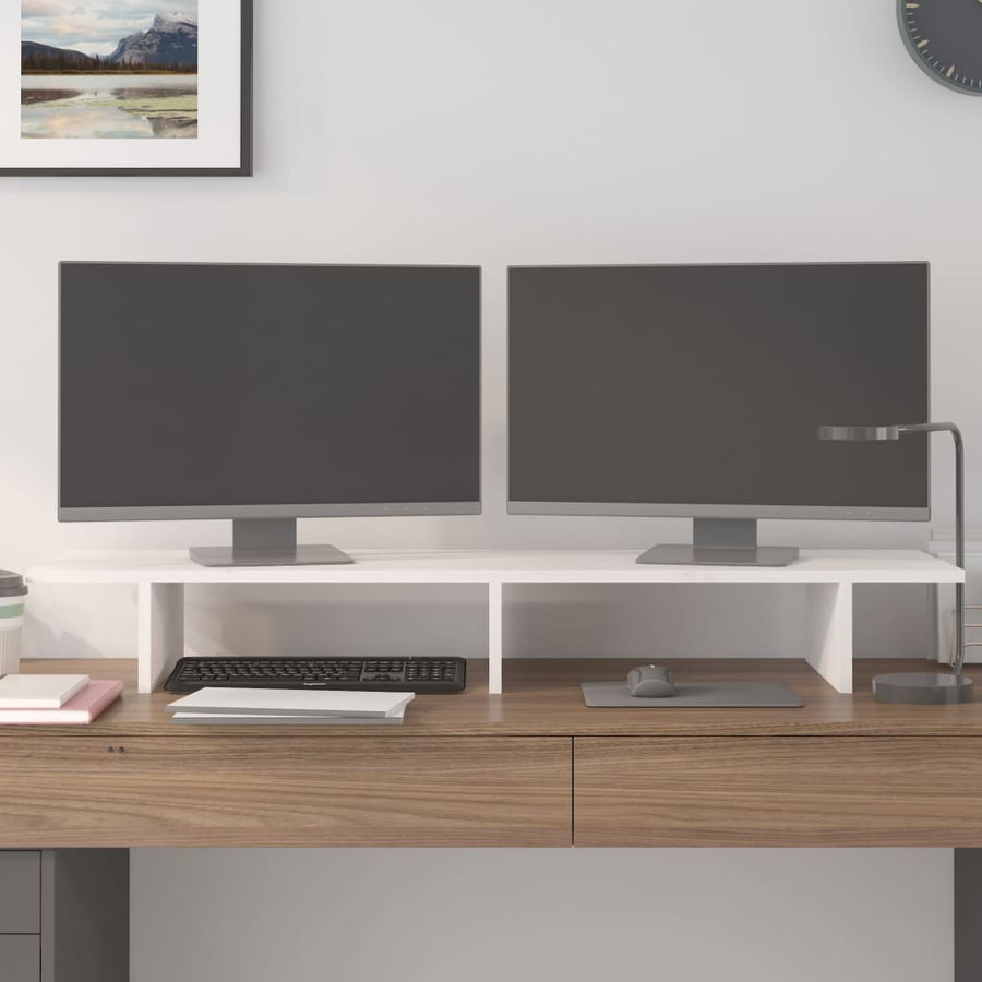 Monitorstandaard Massief Grenenhout 100 x 27 x 15 cm Wit