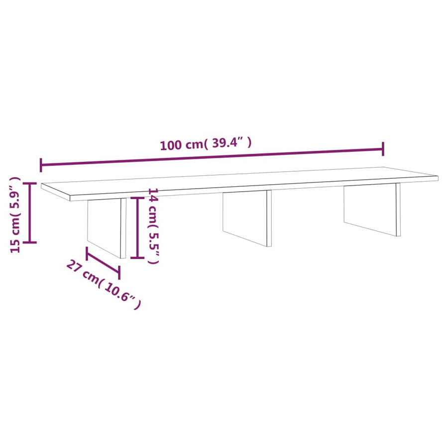 Monitorstandaard Massief Grenenhout 100 x 27 x 15 cm Wit