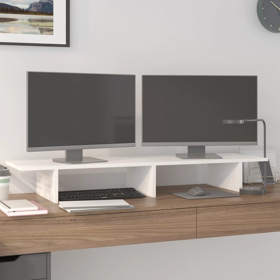 Monitorstandaard Massief Grenenhout 100 x 27 x 15 cm Wit