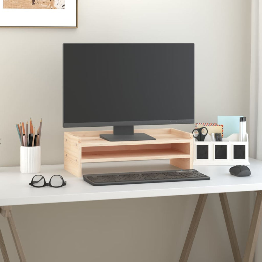 Monitorstandaard Massief Grenenhout 50 x 24 x 16 cm Naturel
