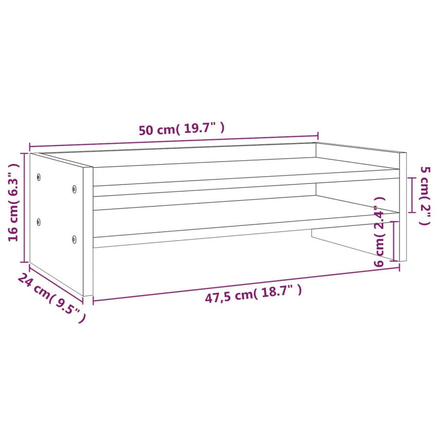 Monitorstandaard Massief Grenenhout 50 x 24 x 16 cm Naturel