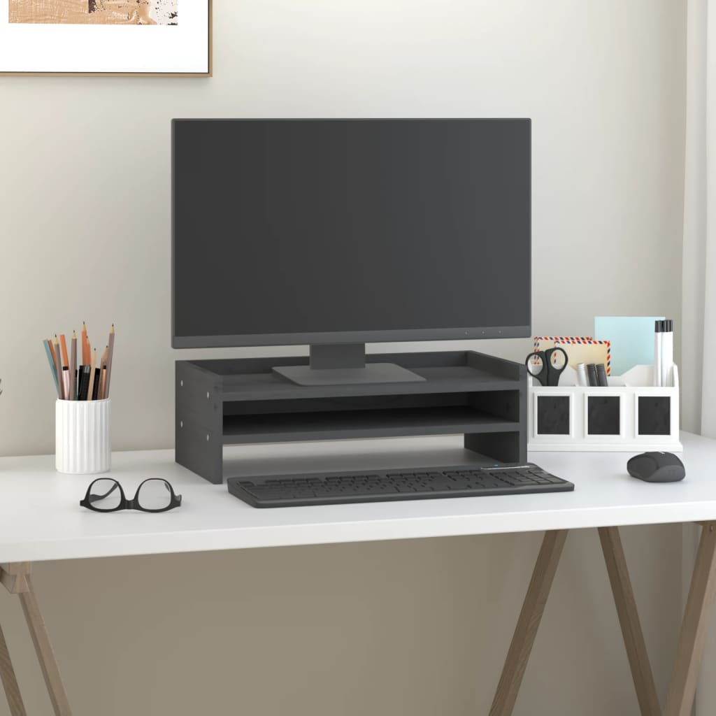 Monitorstandaard 50x24x16 cm massief grenenhout grijs 50 x 24 x 16 cm Grijs
