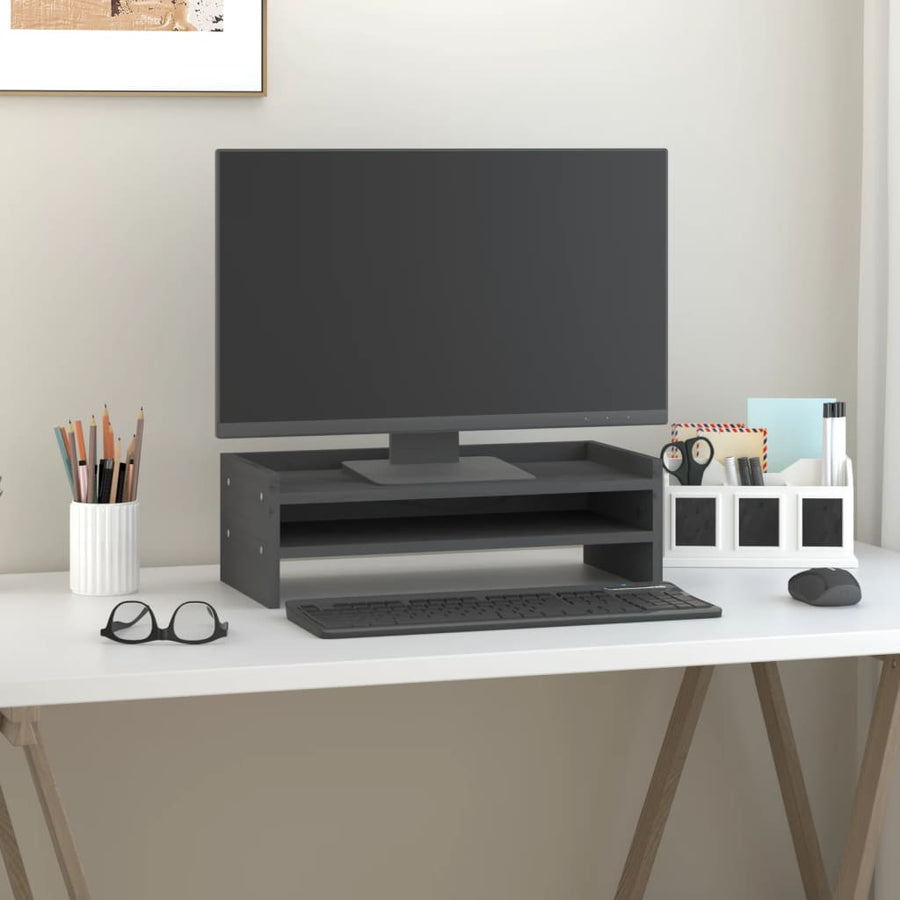 Monitorstandaard 50x24x16 cm massief grenenhout grijs 50 x 24 x 16 cm Grijs