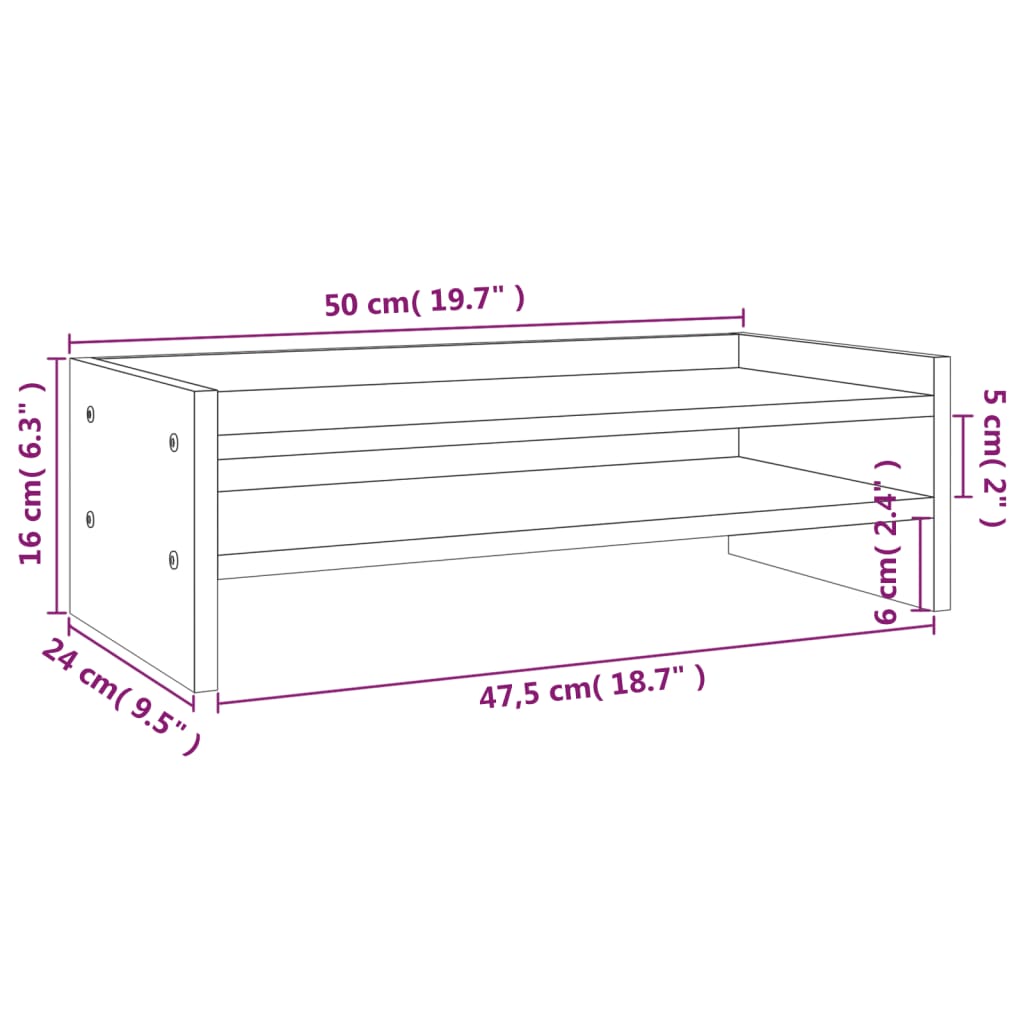 Monitorstandaard 50x24x16 cm massief grenenhout grijs 50 x 24 x 16 cm Grijs