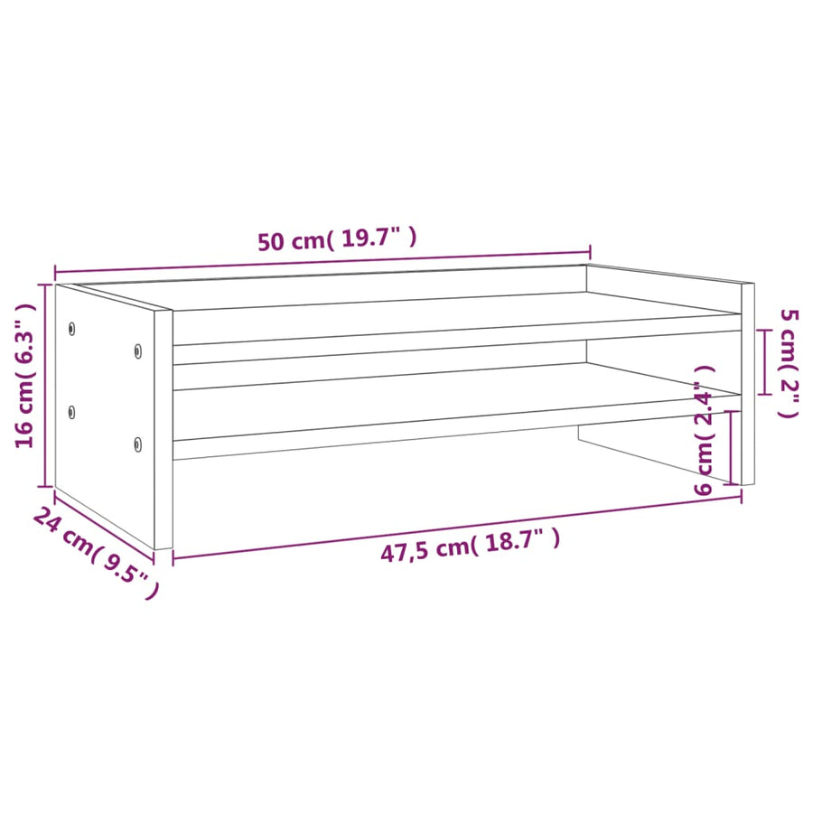 Monitorstandaard 50x24x16 cm massief grenenhout grijs 50 x 24 x 16 cm Grijs
