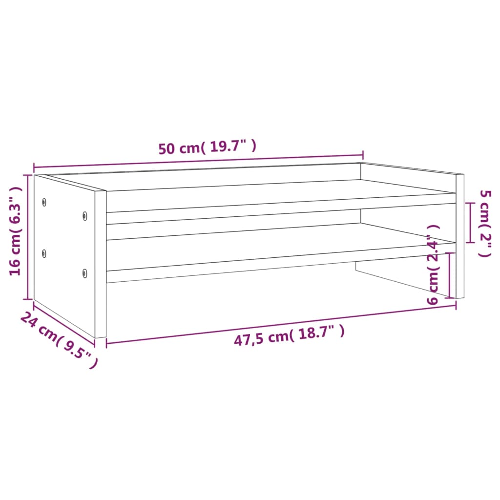 Monitorstandaard 50x24x16 cm massief grenenhout honingbruin