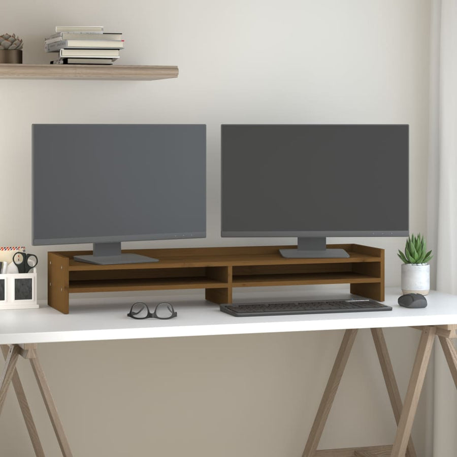 Monitorstandaard 100x24x16 cm massief grenenhout honingbruin 103 x 24 x 16 cm Honingbruin