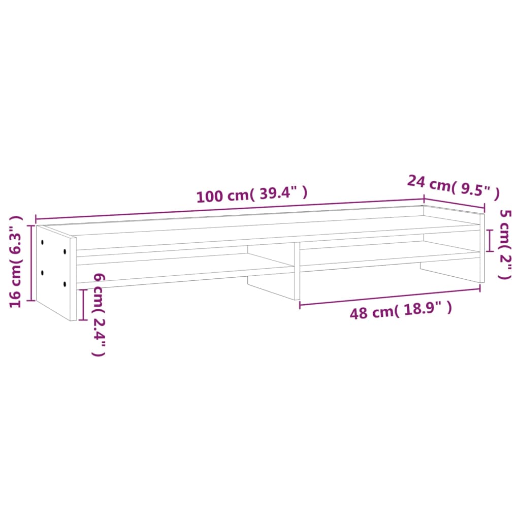 Monitorstandaard 100x24x16 cm massief grenenhout honingbruin 103 x 24 x 16 cm Honingbruin
