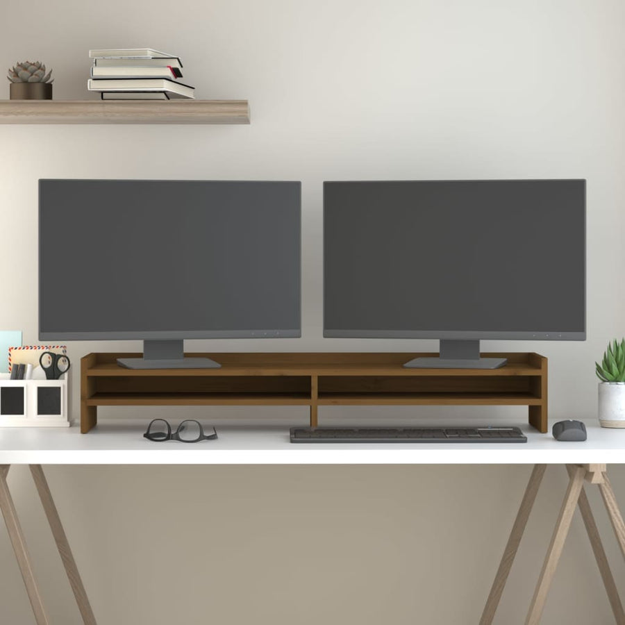 Monitorstandaard 100x24x16 cm massief grenenhout honingbruin 103 x 24 x 16 cm Honingbruin