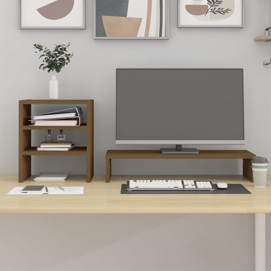 Monitorstandaard 81x20x30 cm massief grenenhout honingbruin Honingbruin