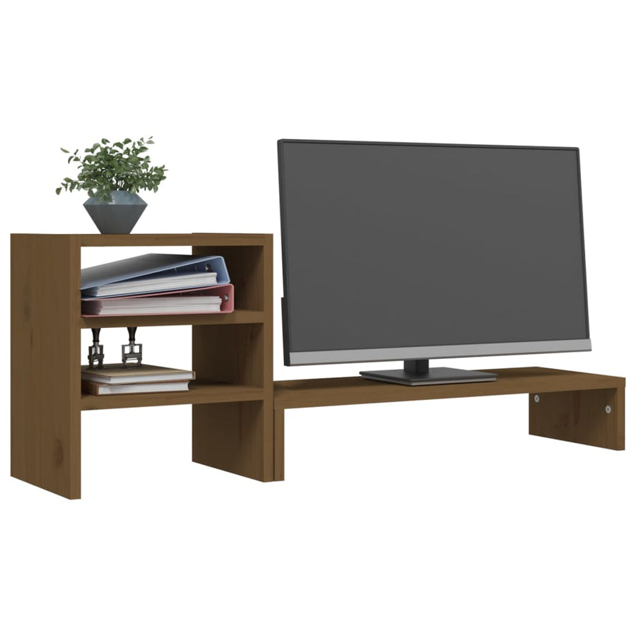 Monitorstandaard 81x20x30 cm massief grenenhout honingbruin Honingbruin