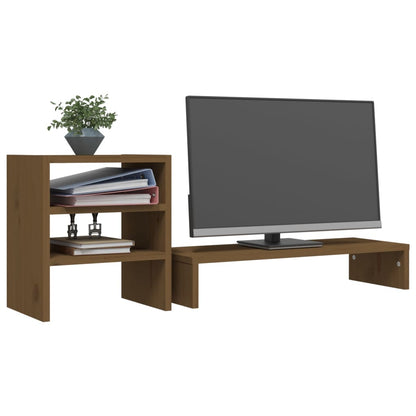 Monitorstandaard 81x20x30 cm massief grenenhout honingbruin Honingbruin