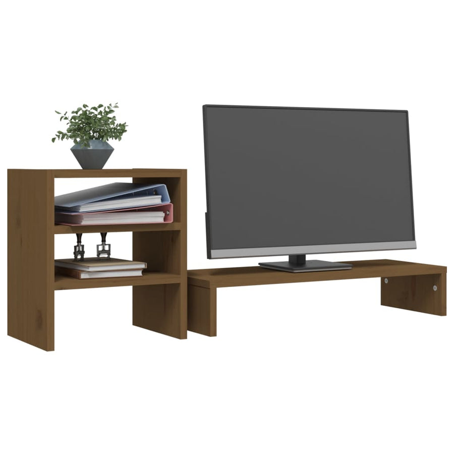 Monitorstandaard 81x20x30 cm massief grenenhout honingbruin Honingbruin