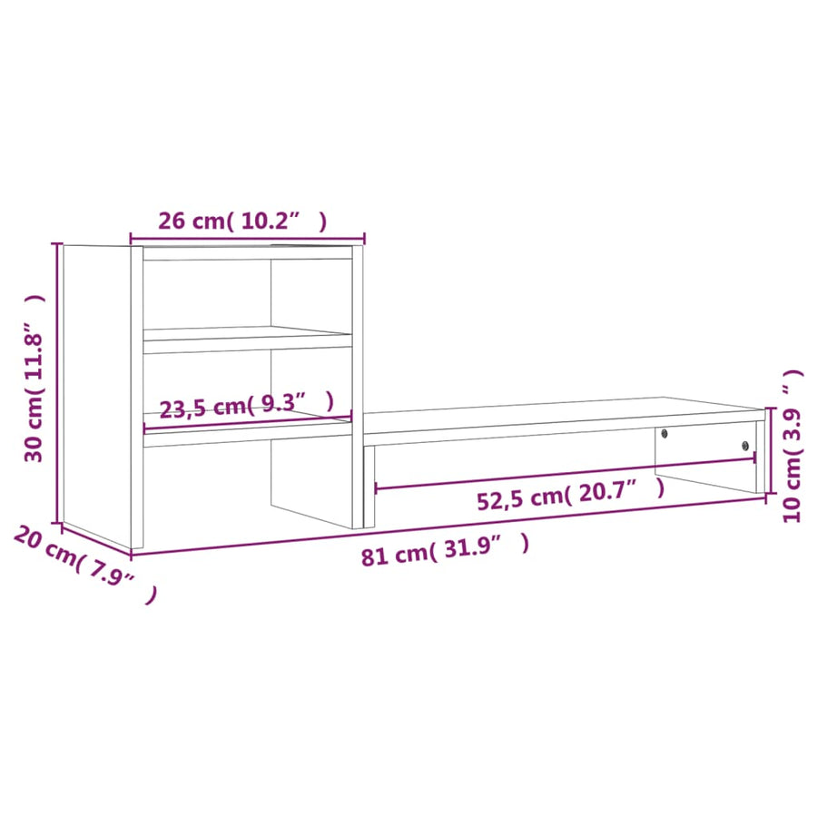 Monitorstandaard 81x20x30 cm massief grenenhout honingbruin Honingbruin