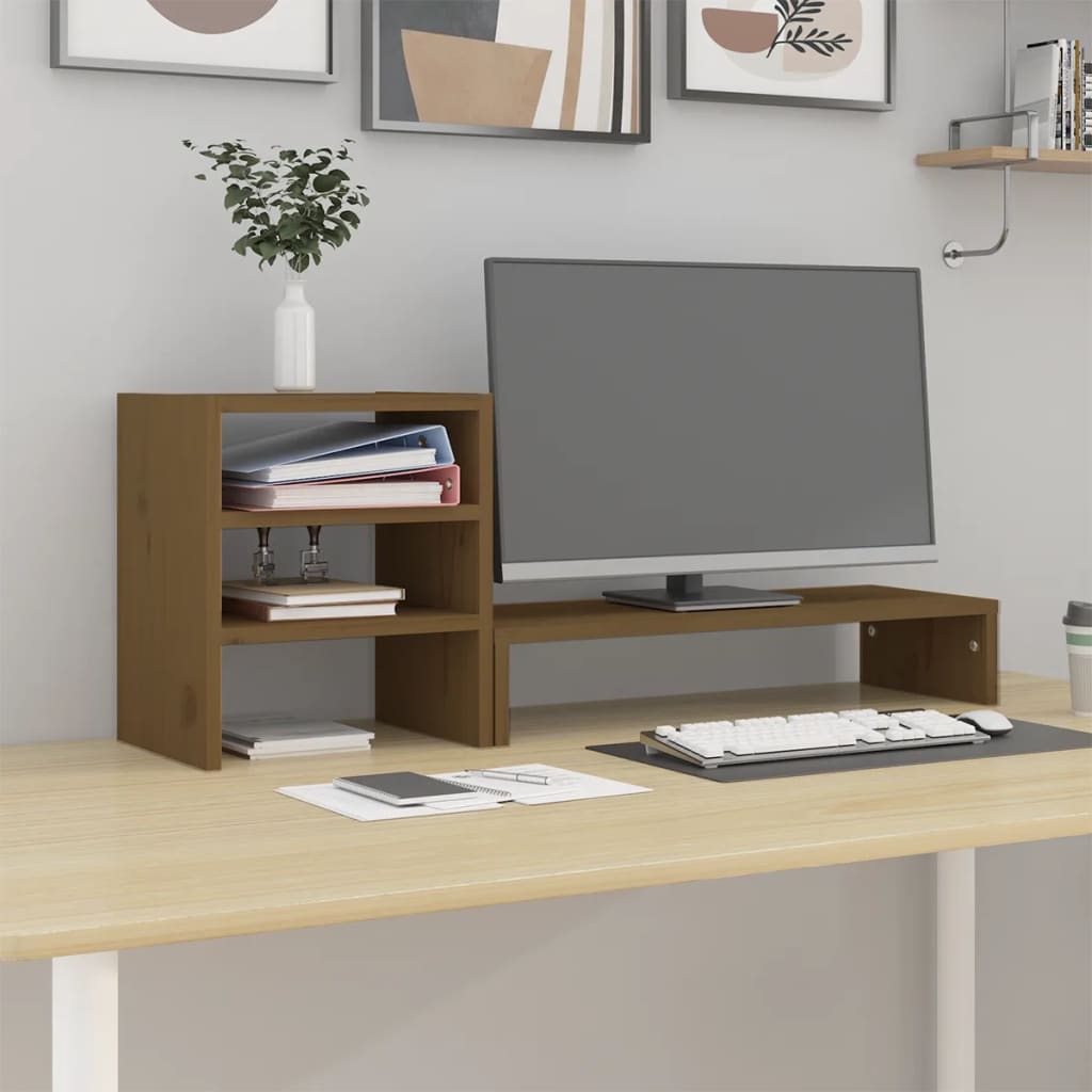 Monitorstandaard 81x20x30 cm massief grenenhout honingbruin Honingbruin