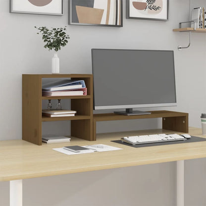 Monitorstandaard 81x20x30 cm massief grenenhout honingbruin Honingbruin