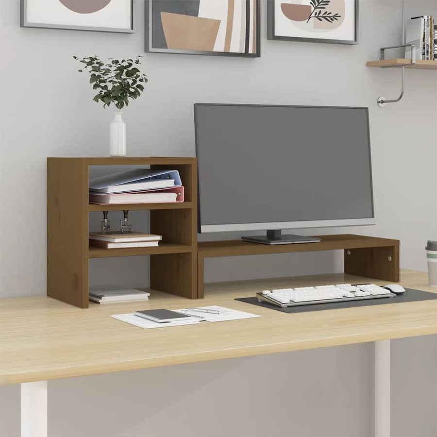 Monitorstandaard 81x20x30 cm massief grenenhout honingbruin Honingbruin