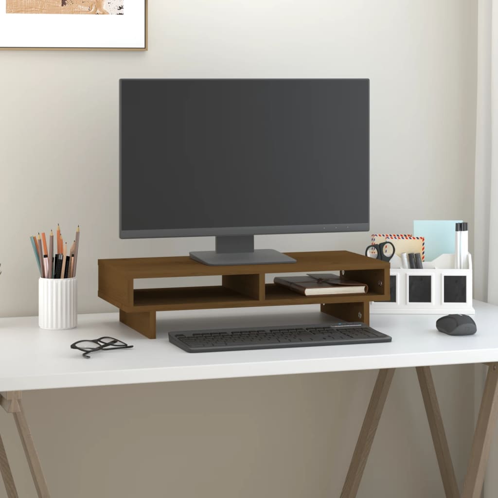 Monitorstandaard 60x27x14 cm massief grenenhout honingbruin 60 x 27 x 14 cm Honingbruin
