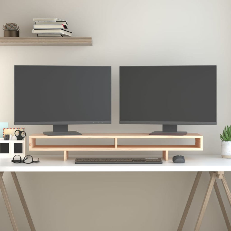 Monitorstandaard 100X27X14 Cm Massief Grenenhout 100 x 27 x 14 cm Naturel