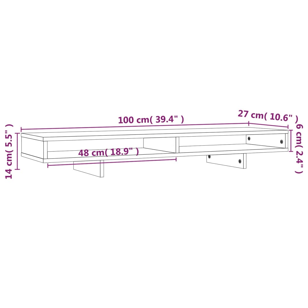 Monitorstandaard 100X27X14 Cm Massief Grenenhout 100 x 27 x 14 cm Naturel