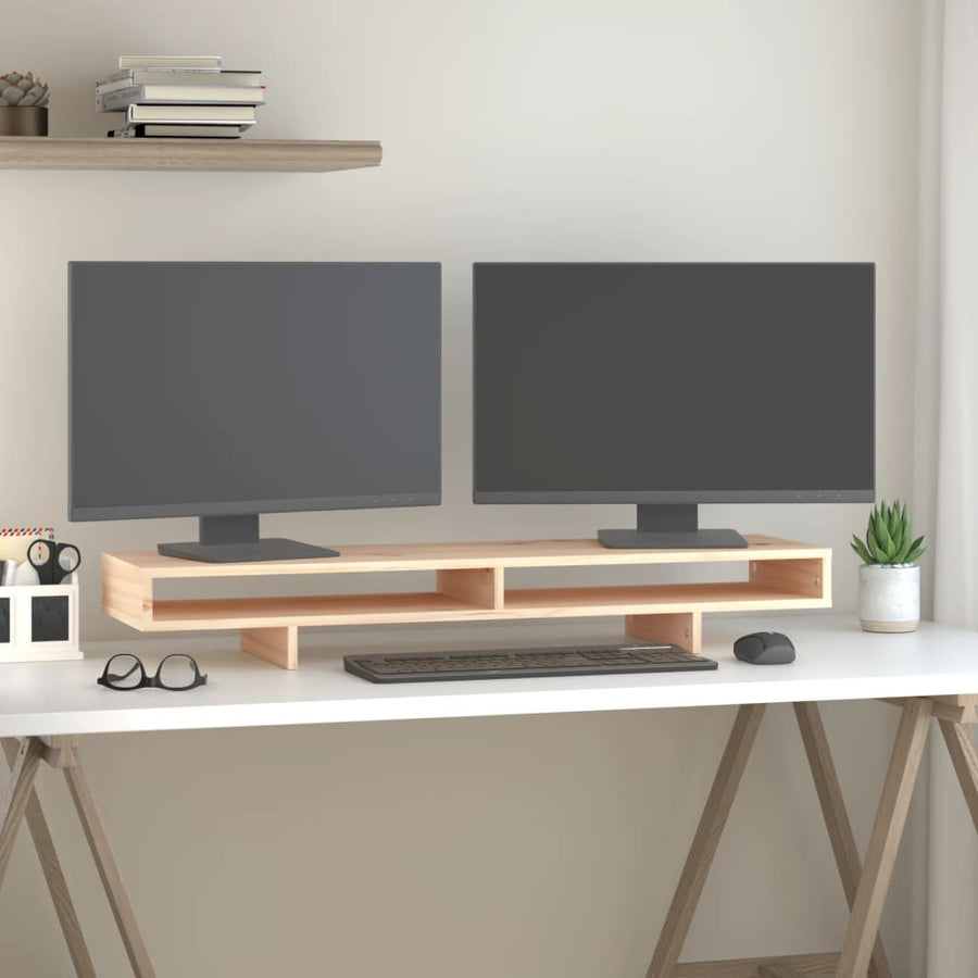 Monitorstandaard 100X27X14 Cm Massief Grenenhout 100 x 27 x 14 cm Naturel