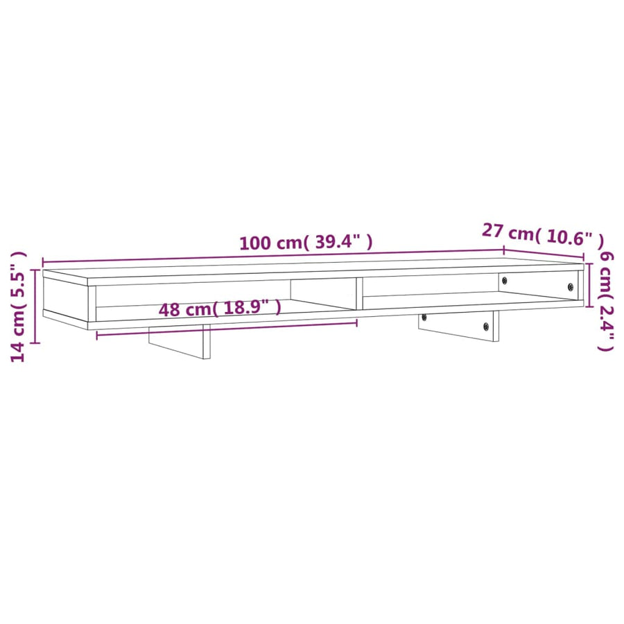 Monitorstandaard 100x27x14 cm massief grenenhout wit 100 x 27 x 14 cm Wit