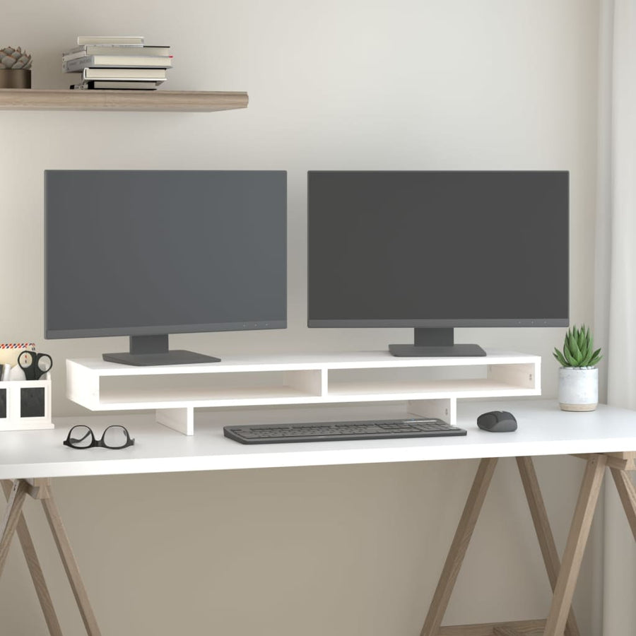 Monitorstandaard 100x27x14 cm massief grenenhout wit 100 x 27 x 14 cm Wit