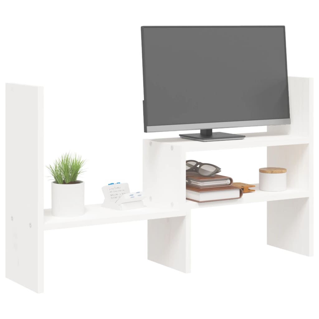 Monitorstandaard (39-72)x17x43 cm massief grenenhout wit Wit
