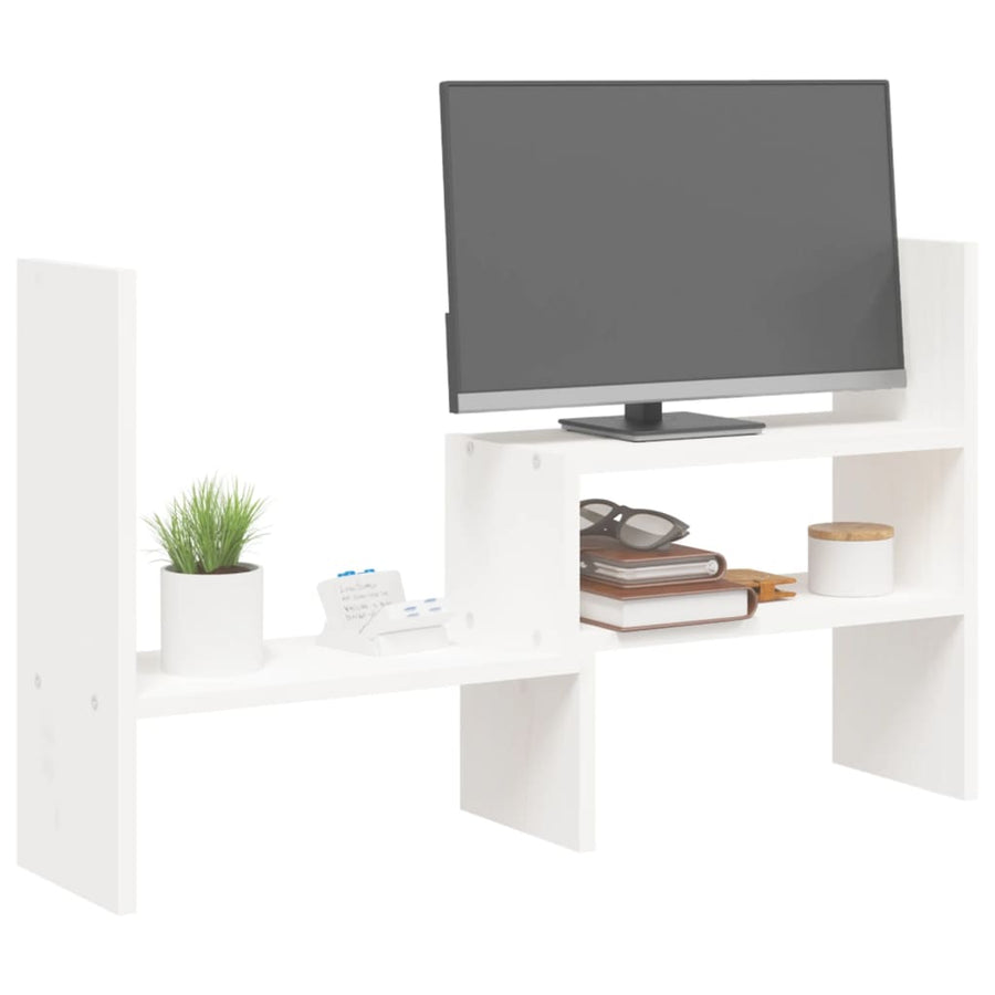 Monitorstandaard (39-72)x17x43 cm massief grenenhout wit Wit