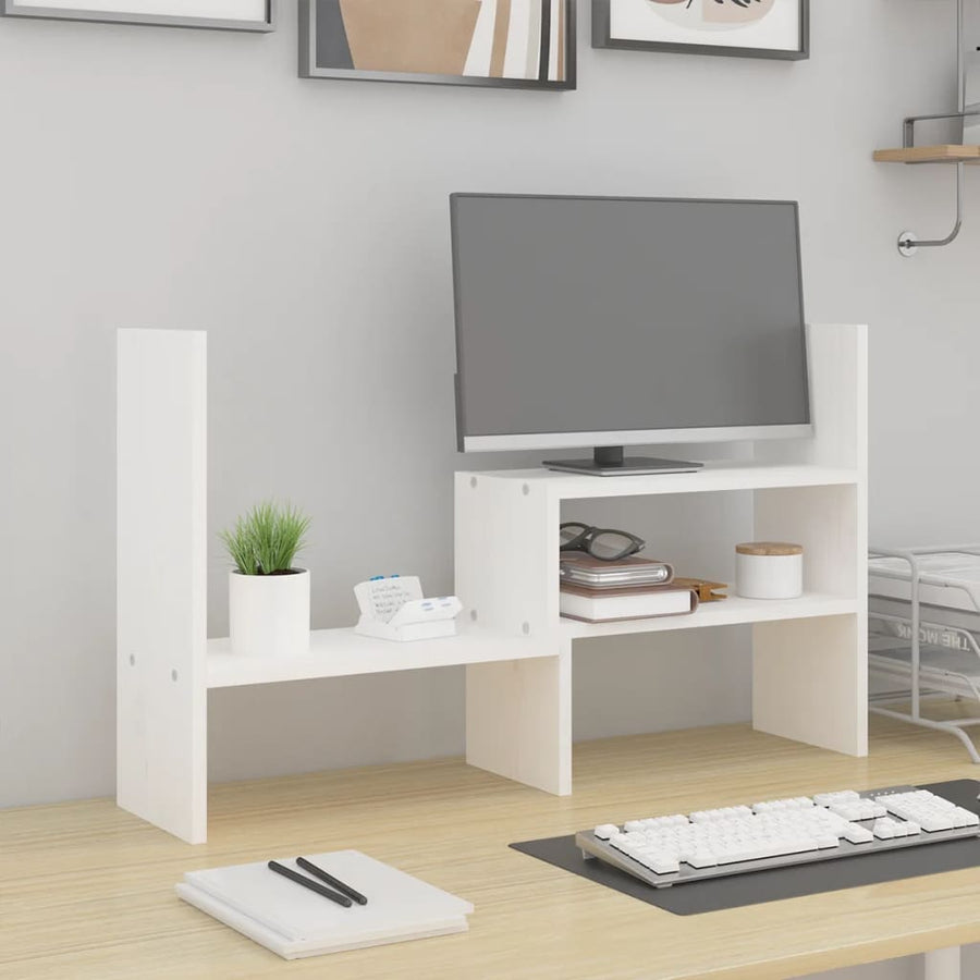 Monitorstandaard (39-72)x17x43 cm massief grenenhout wit Wit