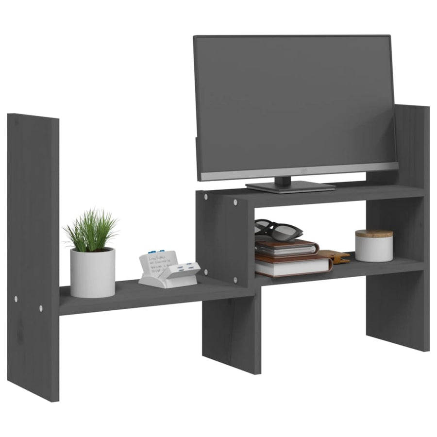 Monitorstandaard (39-72)x17x43 cm massief grenenhout grijs Grijs