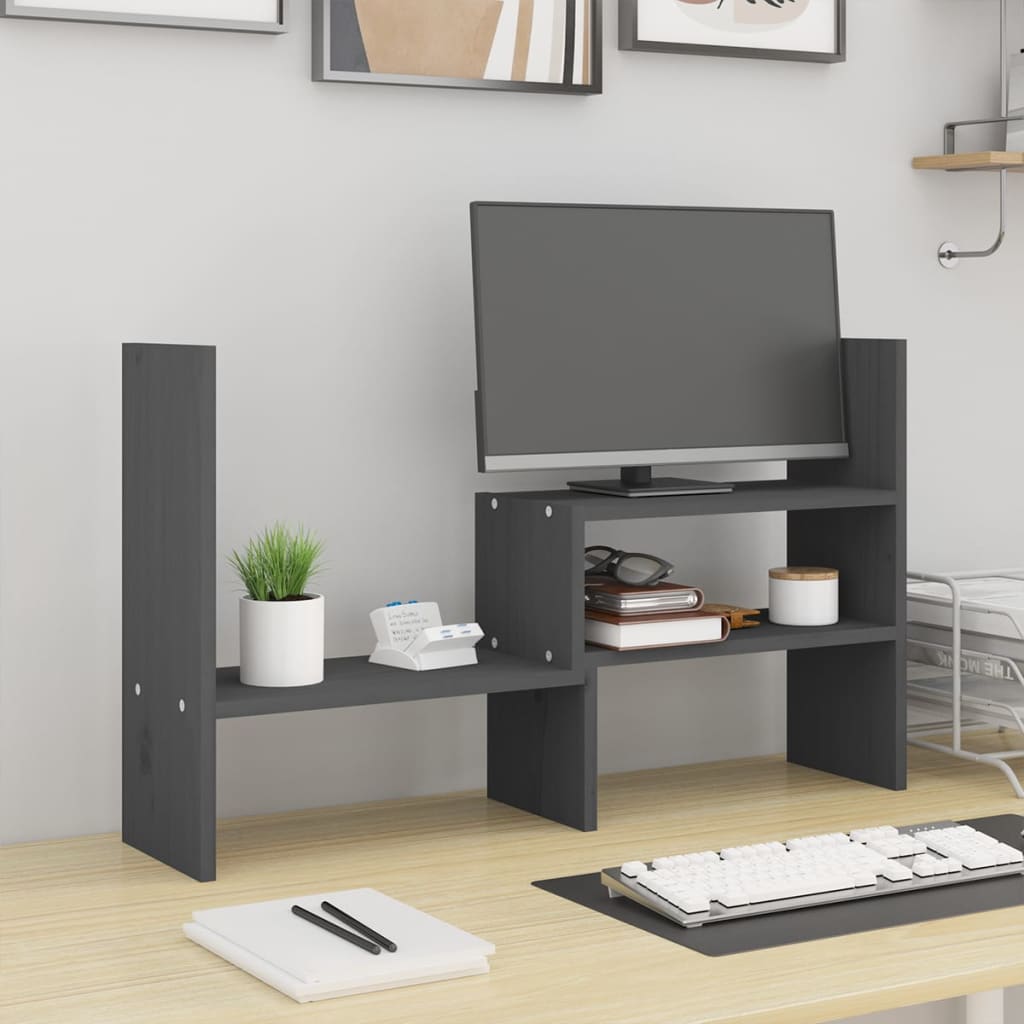 Monitorstandaard (39-72)x17x43 cm massief grenenhout grijs Grijs
