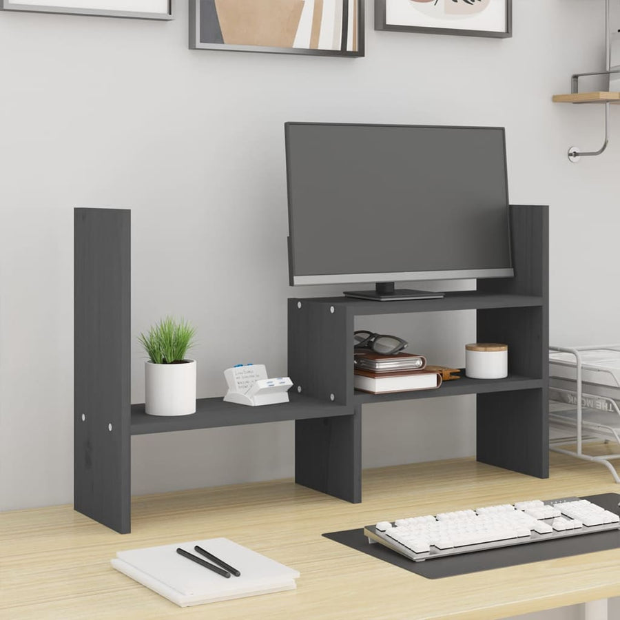 Monitorstandaard (39-72)x17x43 cm massief grenenhout grijs Grijs