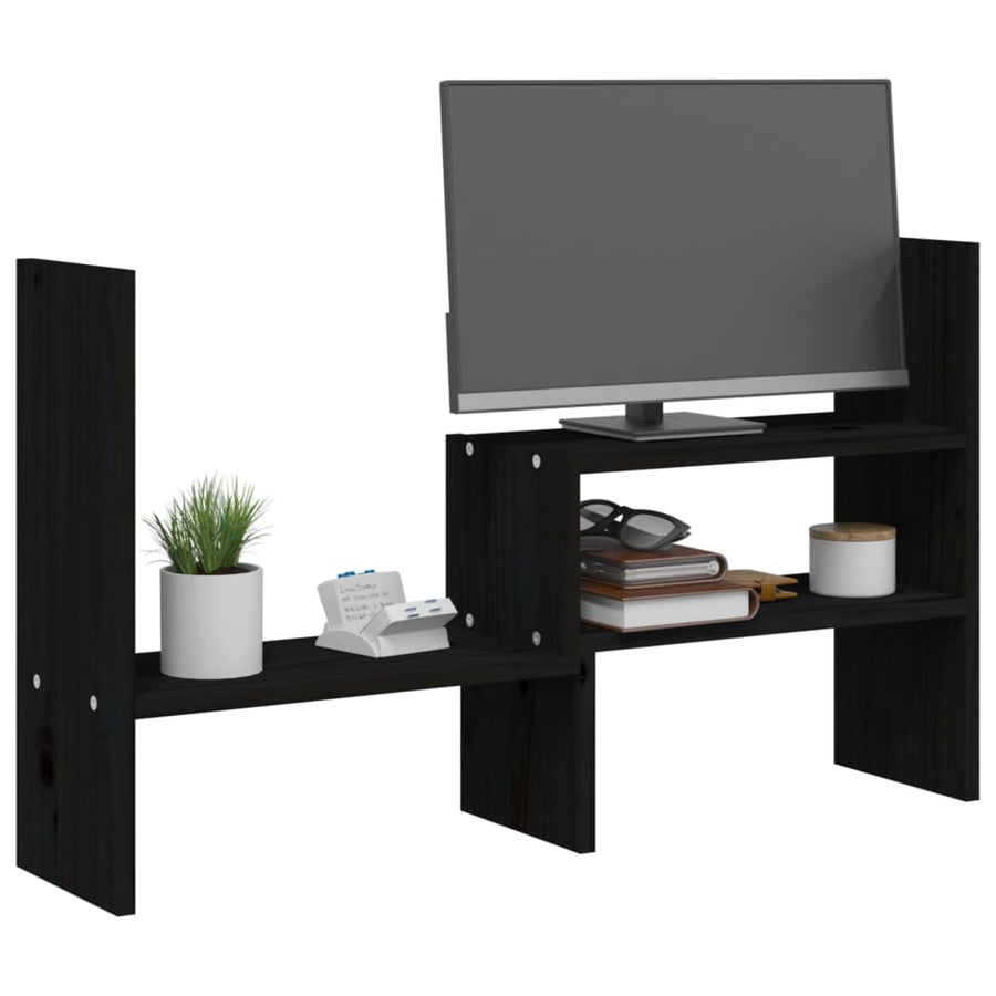 Monitorstandaard (39-72)x17x43 cm massief grenenhout zwart Zwart