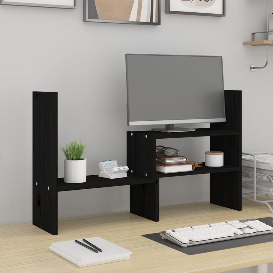 Monitorstandaard (39-72)x17x43 cm massief grenenhout zwart Zwart