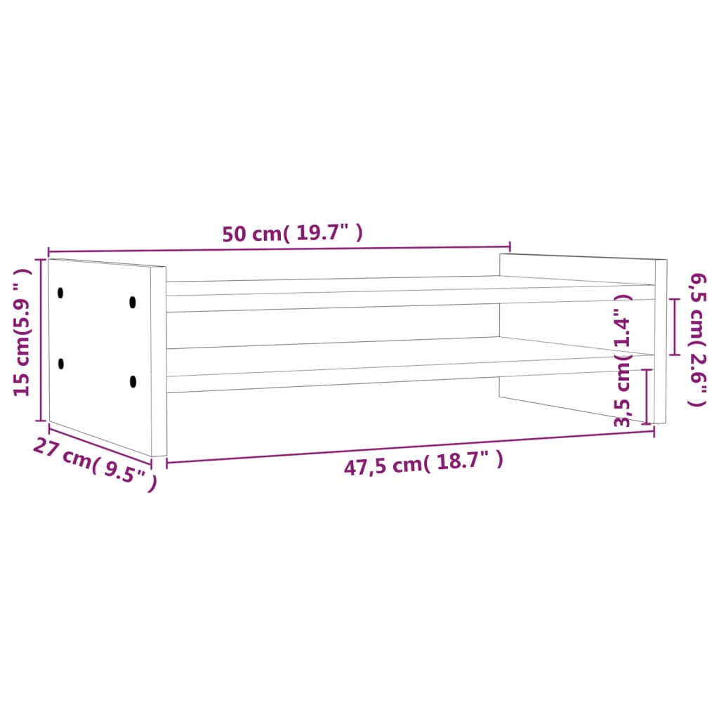 Monitorstandaard Massief Grenenhout 50 x 27 x 15 cm Naturel