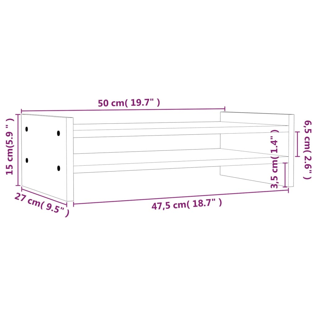Monitorstandaard 50x27x15 cm massief grenenhout wit 50 x 27 x 15 cm Wit