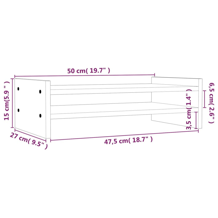 Monitorstandaard 50x27x15 cm massief grenenhout wit 50 x 27 x 15 cm Wit