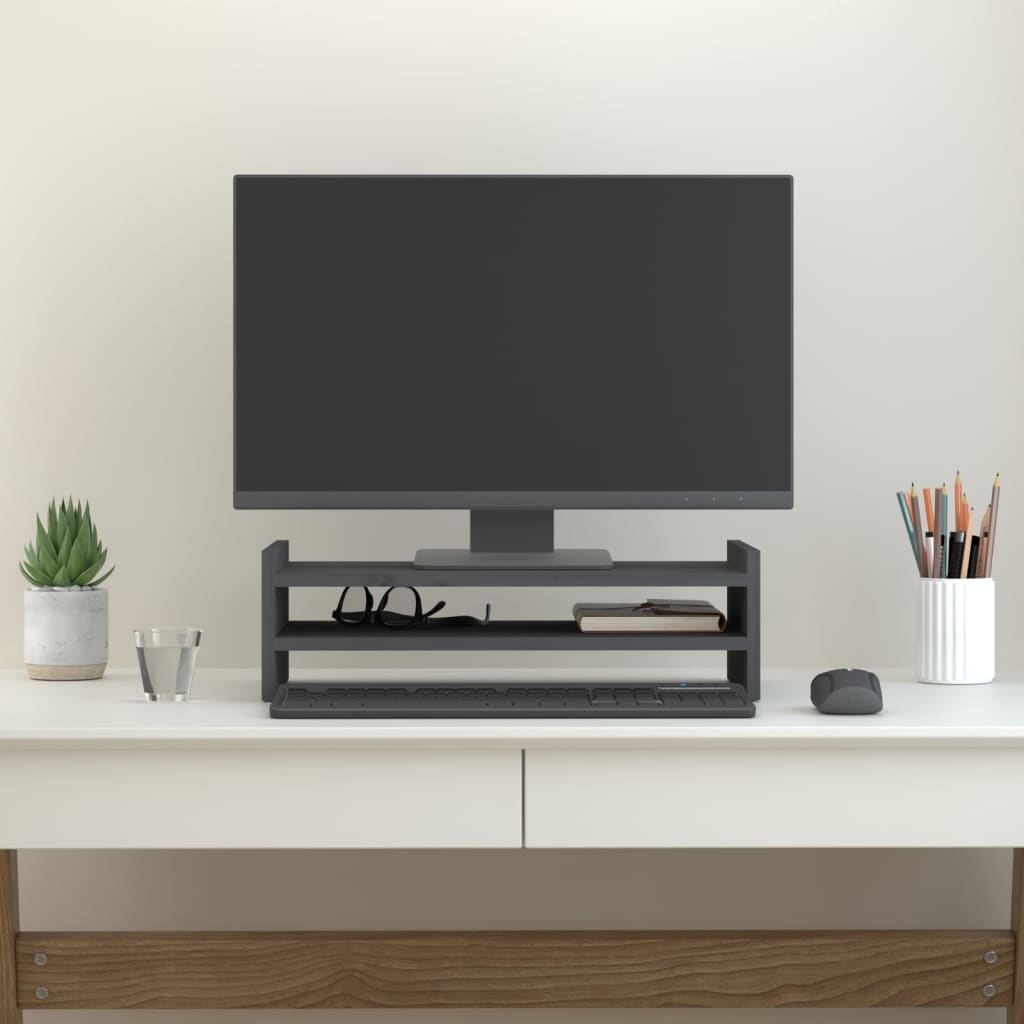 Monitorstandaard 50x27x15 cm massief grenenhout grijs 50 x 27 x 15 cm Grijs