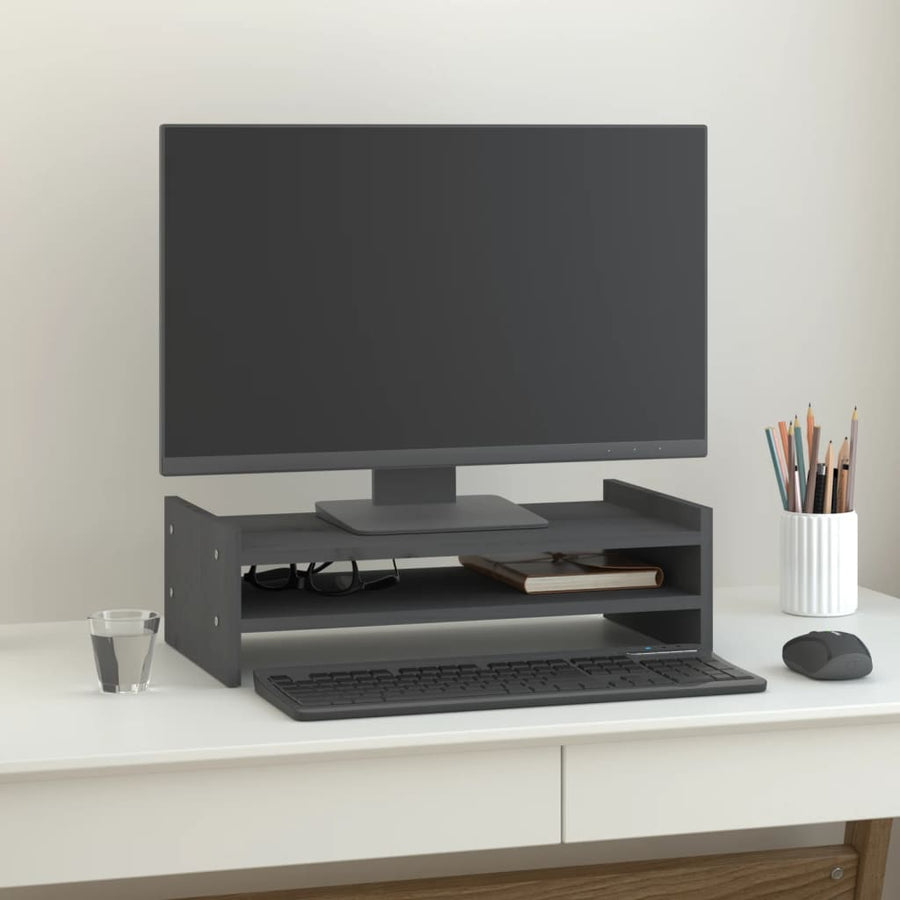 Monitorstandaard 50x27x15 cm massief grenenhout grijs 50 x 27 x 15 cm Grijs
