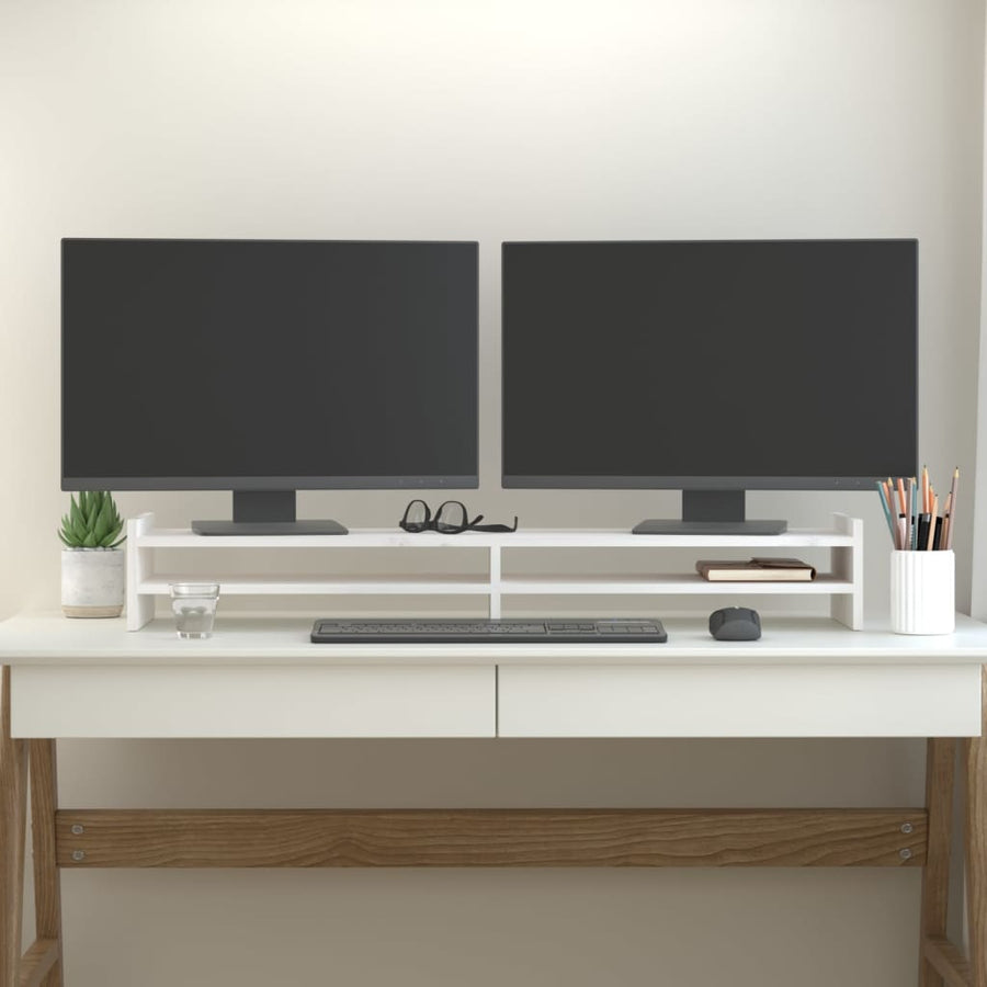 Monitorstandaard 100x27x15 cm massief grenenhout wit 100 x 27 x 15 cm Wit