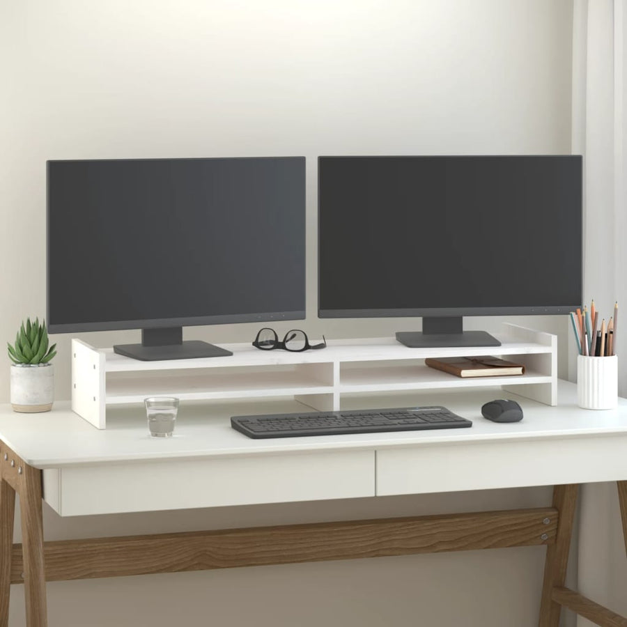 Monitorstandaard 100x27x15 cm massief grenenhout wit 100 x 27 x 15 cm Wit
