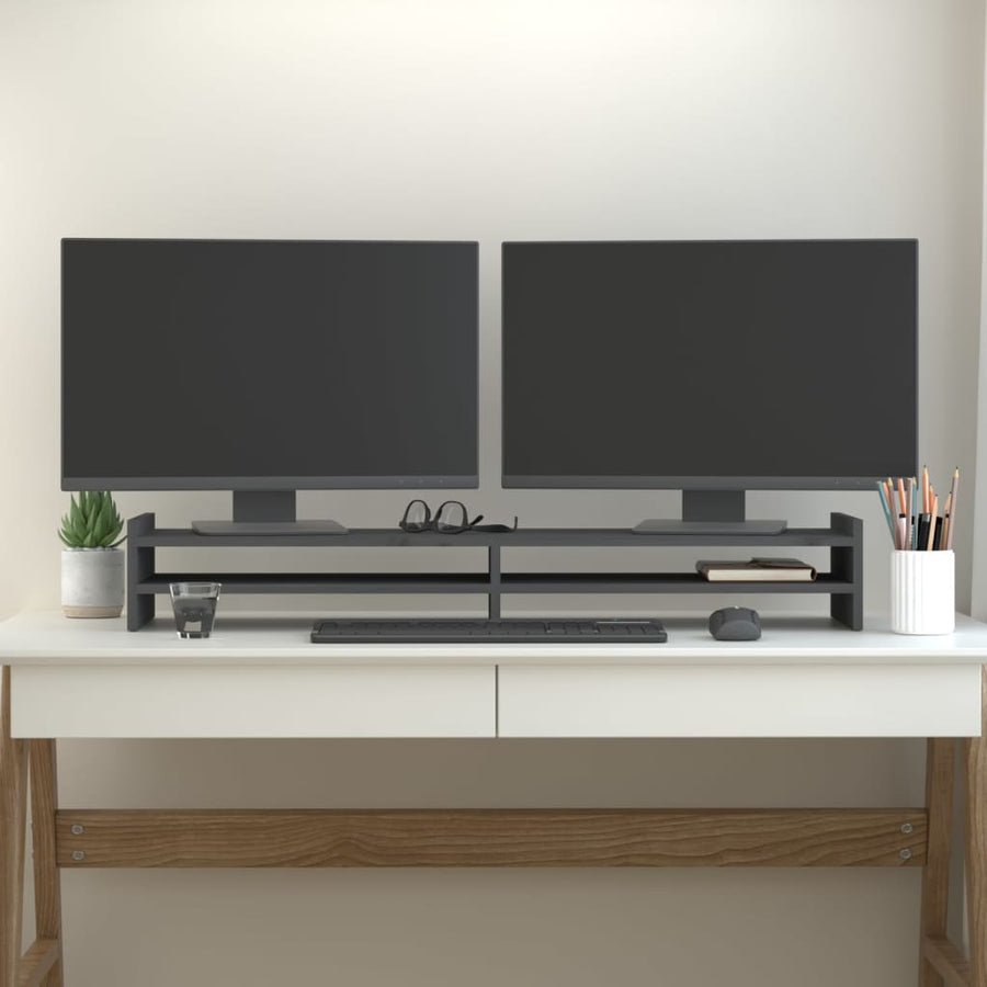 Monitorstandaard 100x27x15 cm massief grenenhout grijs 100 x 27 x 15 cm Grijs